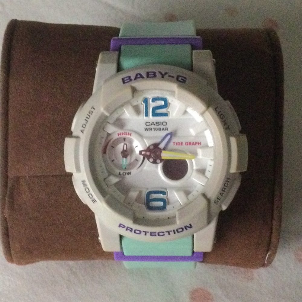 Casio Women's Baby-G Grey/purple Analog-Digital Watch with turquoise Resin Band